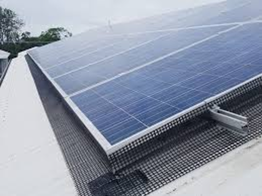 304-grade stainless-steel mesh installed around the perimeter of a rooftop solar array